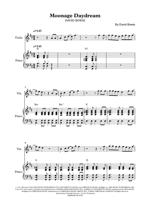 Moonage Daydream (Arr. Wesley S. SIlva) - David Bowie (Violin and Piano)