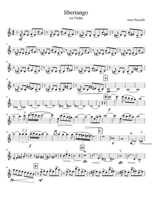 Libertango 1st violin part (string quartet)