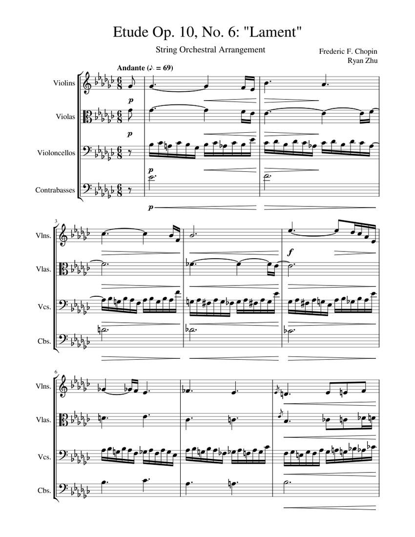 Etude Op. 10, No. 6 "Lament" for String Orchestra Sheet music for Strings group (String