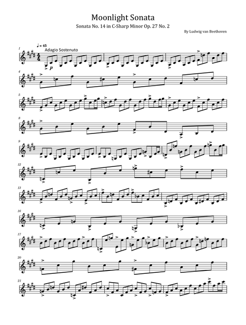 Moonlight Sonata - Sonata No. 14 in C-Sharp Minor Op. 27 No. 2 - For violin solo (Arr. poon) - Ludwig Van Beethoven (Violin Solo)