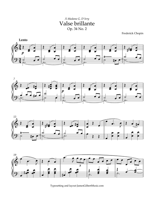 Valse brillante in A minor, Opus 34, No 2 (Arr. James Gilbert Music) - Frederick Chopin (Piano Solo)