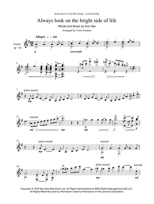 Always Look On The Bright Side Of Life (Arr. Colin Tommis) - Monty Python (Solo Guitar)
