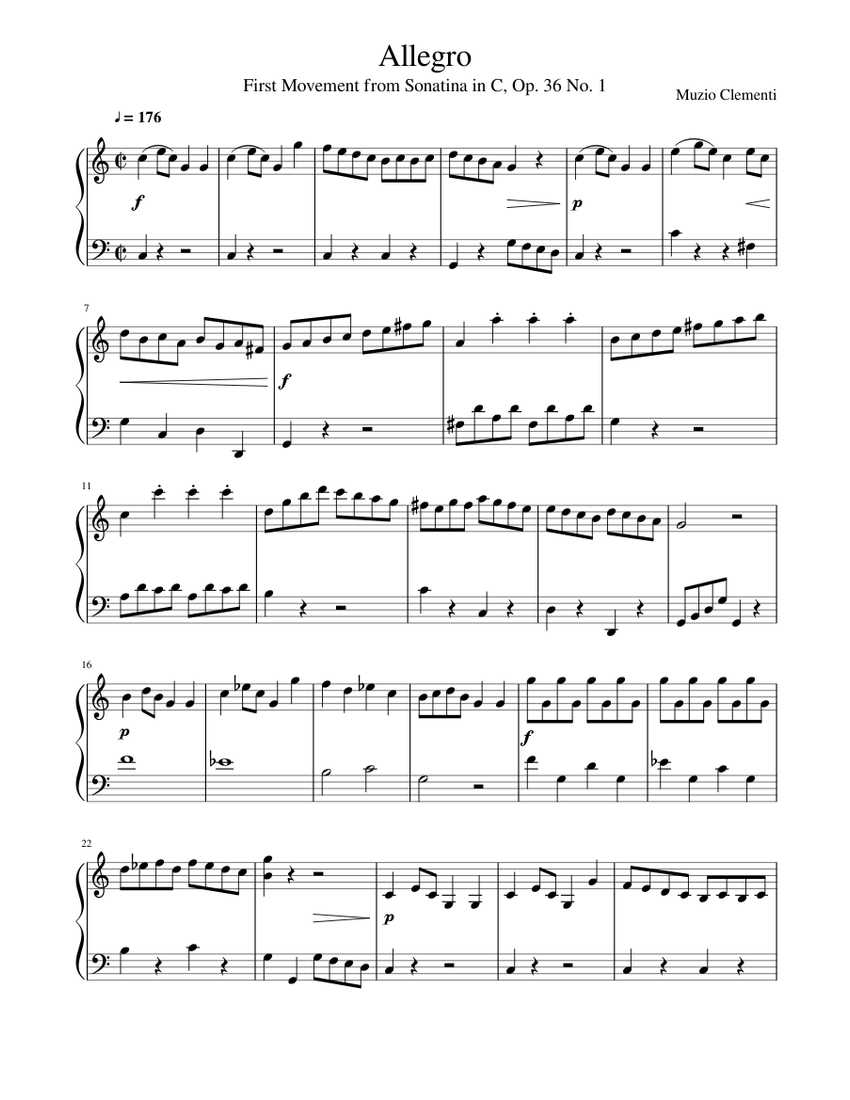 Allegro Muzio Clementi Sheet Music for Piano (Solo) easy | MuseScore.com
