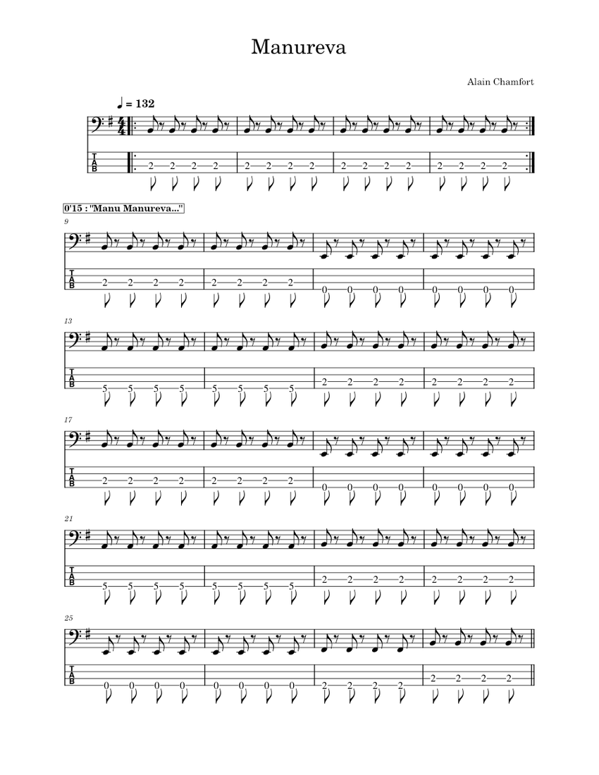 Manureva Alain Chamfort Sheet music for Bass guitar (Solo
