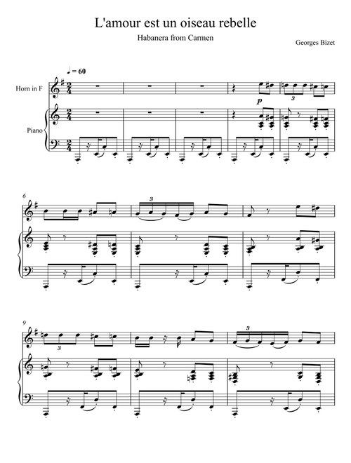 Georges Bizet- Habanera "L’amour est un oiseau rebelle" (French Horn Solo) (Arr. André Laitano) (Instrumental Duet)