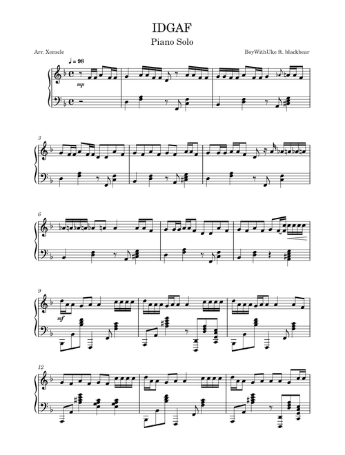 IDGAF – BoyWithUke IDGAF  BoyWithUke ft. blackbear  Full Piano Version