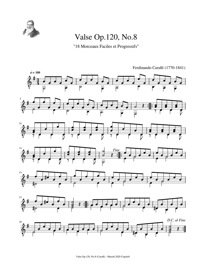 Valse Op.120, No.8 - Carulli, Ferdinando (1770 - 1841) Sheet