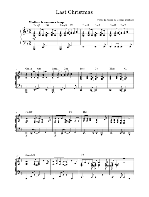 Last Christmas - Wham! (Piano-Vocal-Guitar (Piano Accompaniment))