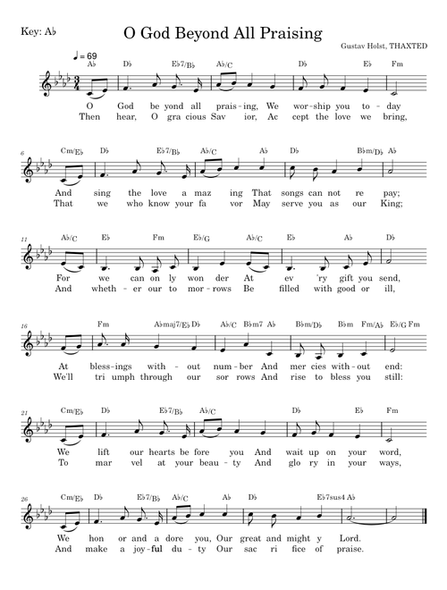 O God Beyond All Praising, (Key: Ab) Gustav Holst, Lead Sheet