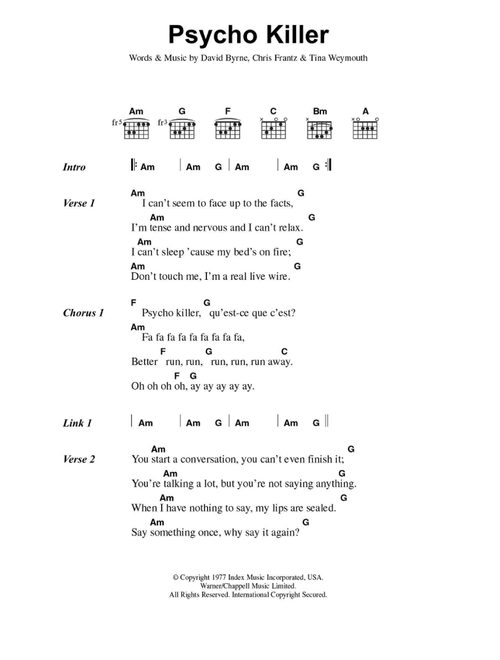Psycho Killer - Talking Heads (Guitar Chords-Lyrics)