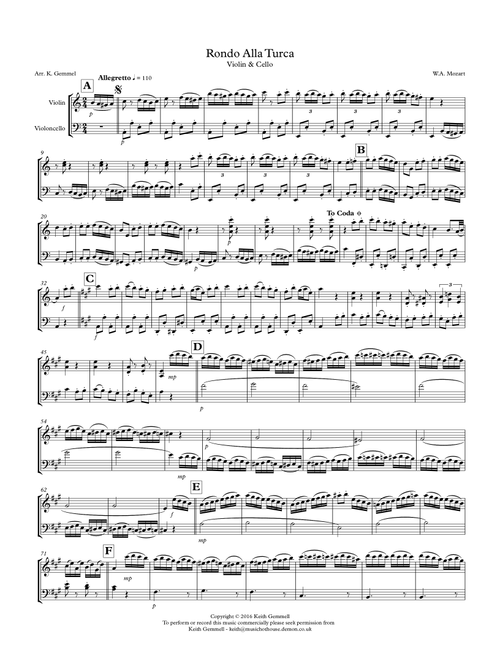 Rondo Alla Turka: Violin & Cello Duet (Arr. Keith Gemmell) - W.A. Mozart (Instrumental Duet)