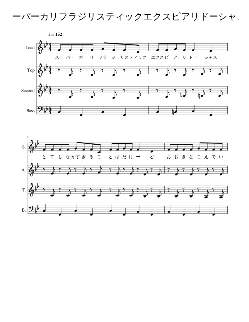 llica,MasterOfPuppets,bandscore楽譜 スーパーカリフラジリスティックエクスピアリドーシャス Sheet Music
