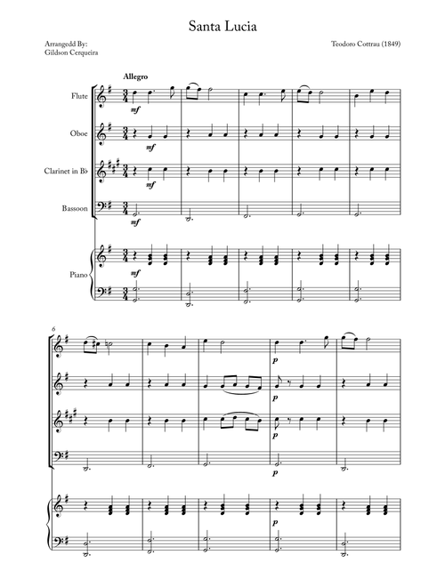 Santa Lucia (Arr. Gildson Cerqueira) - Teodoro Cottrau (Woodwind Ensemble)