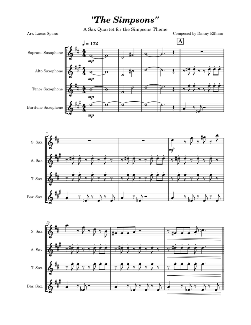 The Simpsons Main Theme Danny Elfman, Arr. Lucas Spanu Sheet music