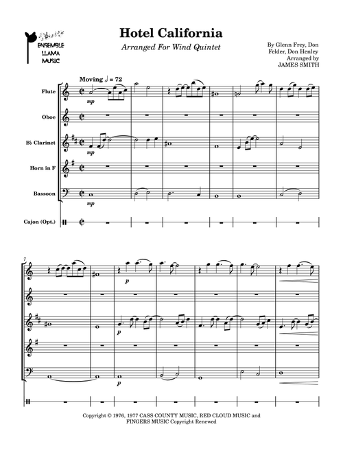 Hotel California (Arr. James Smith) - Eagles (Woodwind Ensemble)