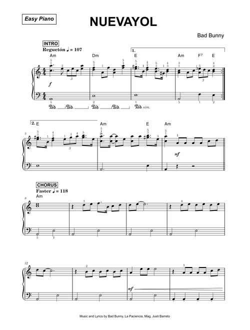 NUEVAYoL - Bad Bunny (Easy Piano)