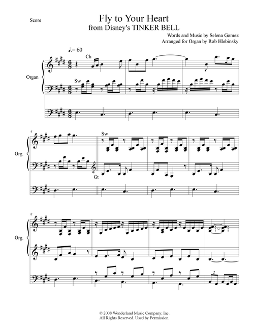 Fly To Your Heart (Arr. Rob Hlebinsky) - Selena Gomez (Organ)