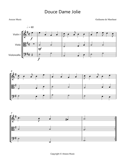 Douce Dame Jolie - String Trio (Arr. Arezzo Music) - Guillaume de Machaut (String Ensemble)