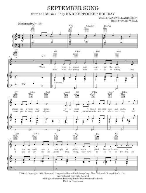 September Song - Bing Crosby, Ella Fitzgerald, Frank Sinatra, Kurt Weill, Lena Horne, Sarah Vaughan (Piano-Vocal-Guitar)