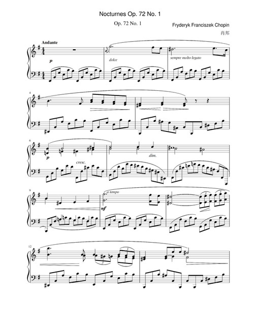 Nocturnes Op. 72- No. 1 - Fryderyk Fanciszek Chopin - Fryderyk Franciszek Chopin (Piano Solo)