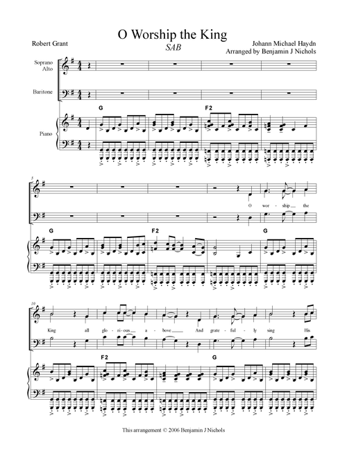 O Worship the King (Arr. Benjamin J Nichols) - Johann Michael Haydn (Choral, SAB)