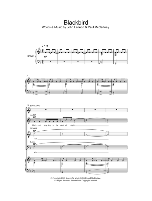 Blackbird (Arr. Jonathan Wikeley) - The Beatles (Choral, SATB)