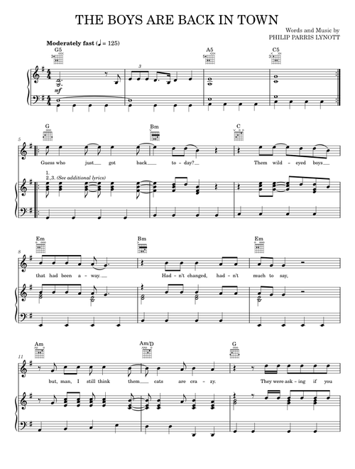 The boys are back in town - Thin Lizzy (Piano-Vocal-Guitar)