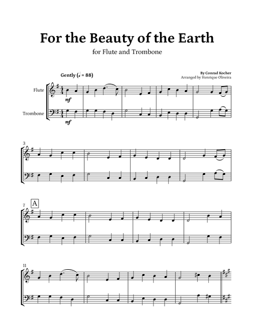 For the Beauty of the Earth (for Flute and Trombone) - Easter Hymn (Arr. Henrique Oliveira) - Conrad Kocher (Instrumental Duet)
