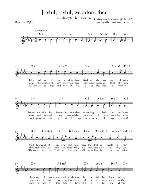 Joyful, joyful, we adore thee (symphony 9 5th movement) Beethoven (Arr. Davi Rocha Campos) (Lead Sheet - Fake Book)