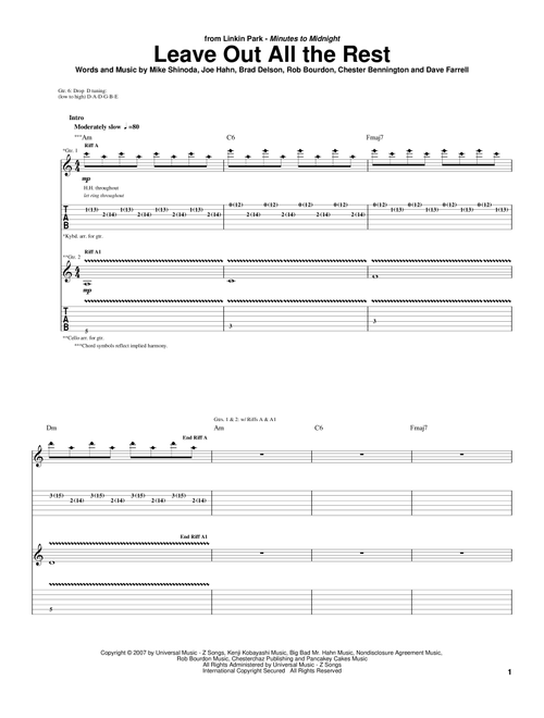 Leave Out All The Rest - Linkin Park, Twilight (Movie) (Guitar Tab)
