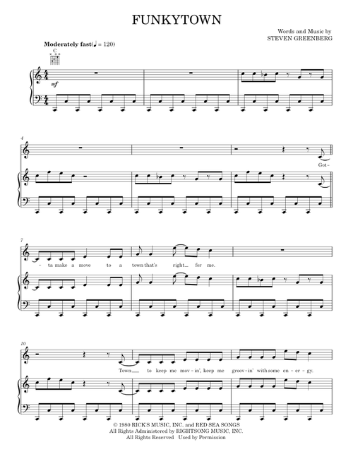 Funkytown - Inc. Lipps (Piano-Vocal-Guitar)