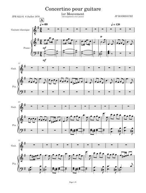 JPR 022 01 Concertino pour guitare 1er Mvt