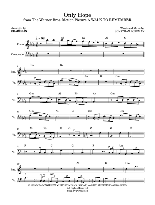 Only Hope (Arr. Charis Lin) - Mandy Moore (Cello Solo)