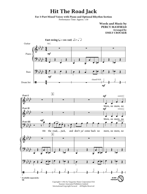Hit The Road Jack (Arr. Emily Crocker) - Percy Mayfield (Choral, 3-Part Mixed)