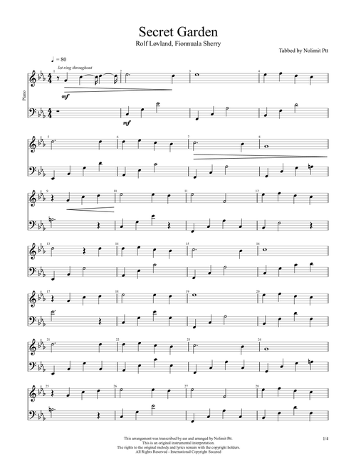 Secret Garden (Arr. Ptt) - Sëcret Garden (Piano Solo)