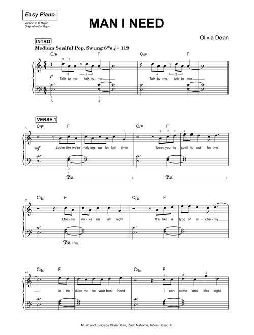 Man I Need - Olivia Dean (Easy Piano)
