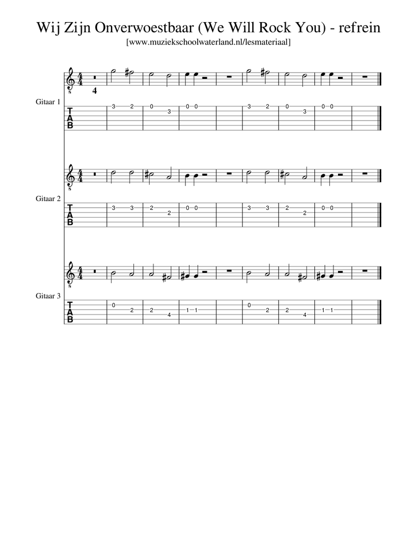 Wij Zijn Onverwoestbaar (refrein) - gitaar Sheet Music and Tab for ...