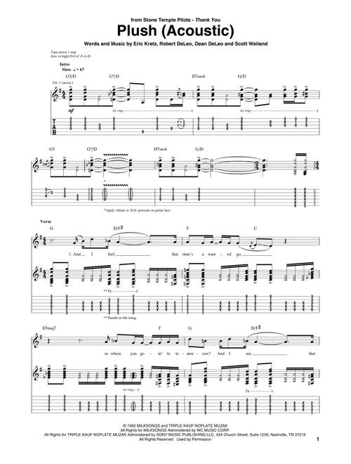Plush (Acoustic) - Stone Temple Pilots (Guitar Tab)