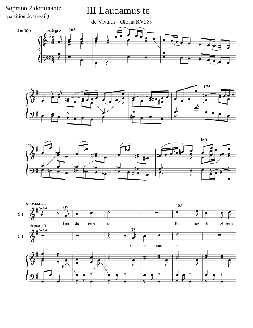 III Laudamus te - Vivaldi Gloria - Soprano 2 Sheet Music for