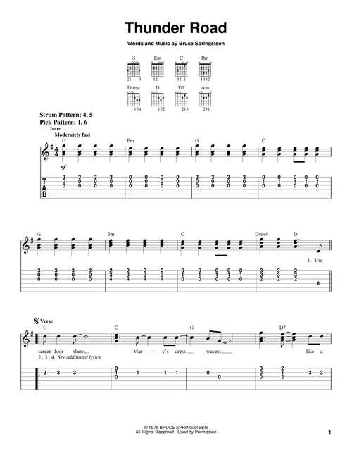 Thunder Road - Bruce Springsteen (Easy Guitar with TAB)