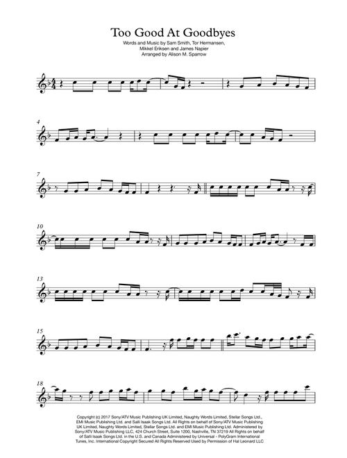 Too Good At Goodbyes (Arr. Alison M. Sparrow) - Sam Smith (Violin Solo)