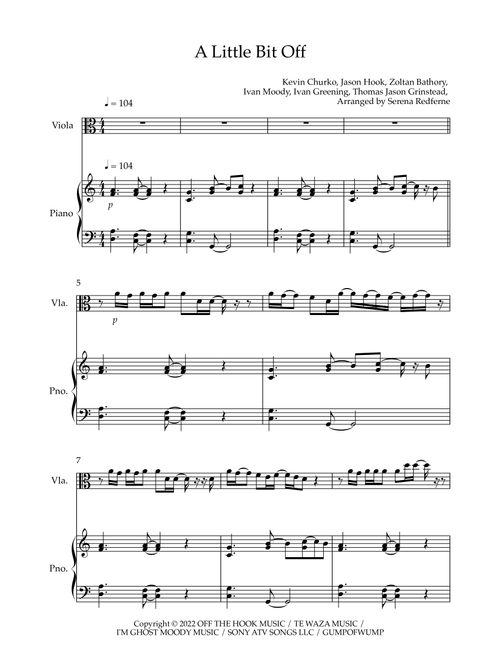A Little Bit Off (Arr. Serena Redferne) - Five Finger Death Punch (Viola and Piano)
