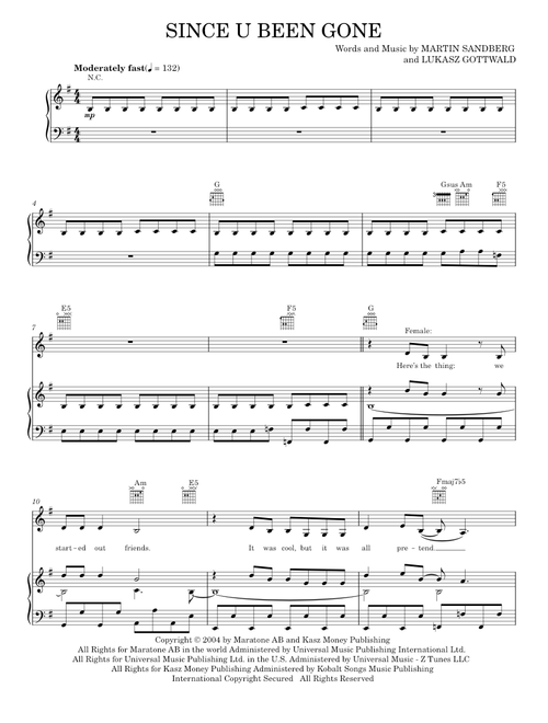 Since U Been Gone - Anna Kendrick, Kelly Clarkson, Pitch Perfect Movie (Piano-Vocal-Guitar)