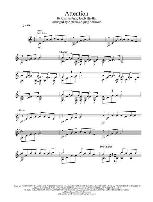 Attention (Arr. Antonius Agung Setiawan) - Charlie Puth (Solo Guitar)