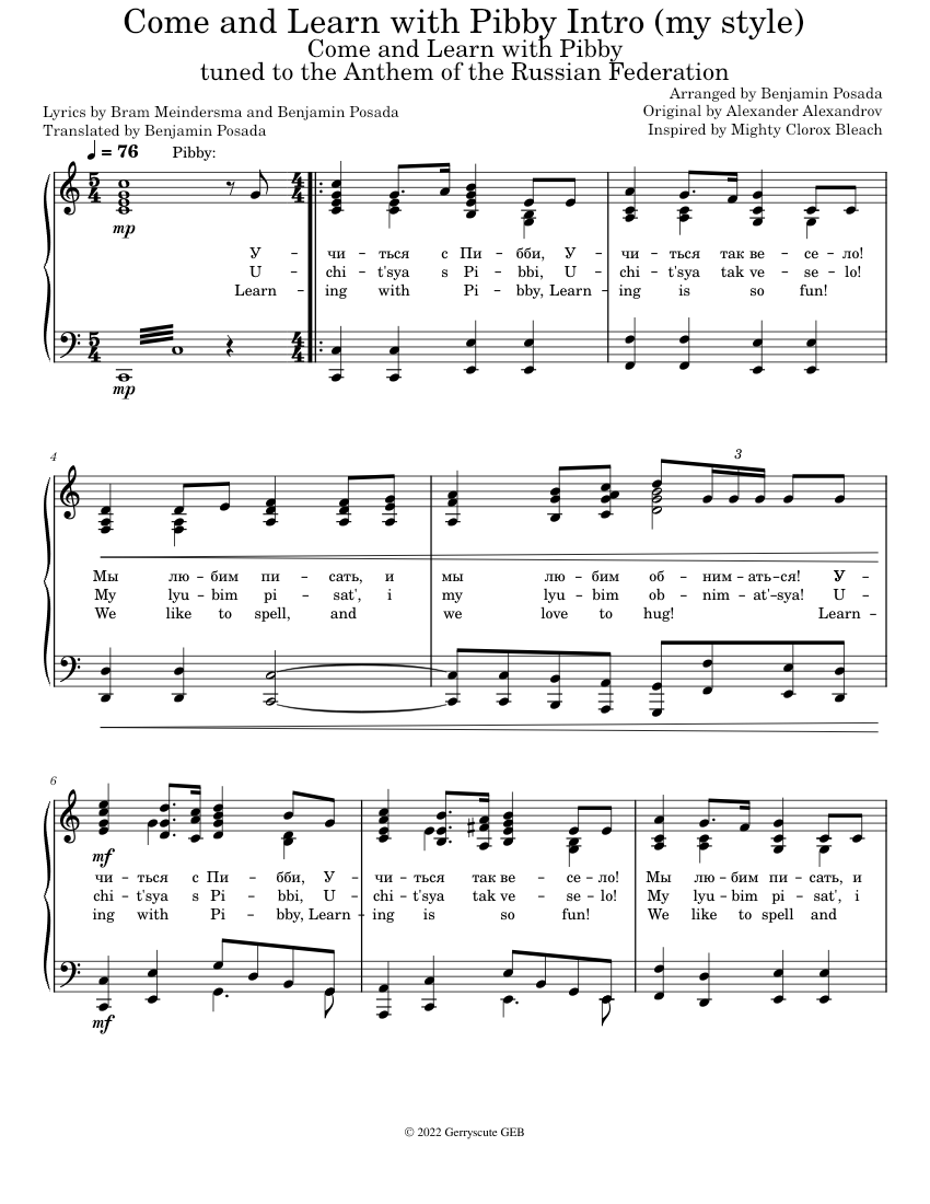 Come and Learn with Pibby Theme Song (my version) Sheet music for Piano ...