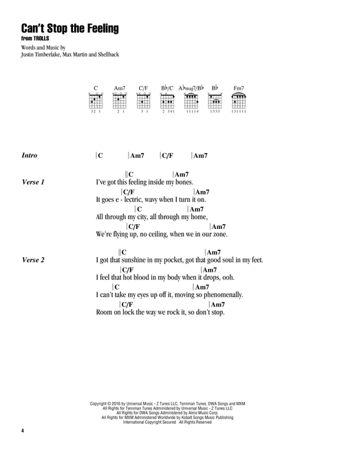 Can't Stop The Feeling - Justin Timberlake (Guitar Chords-Lyrics)