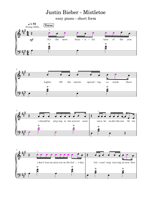 Justin Bieber - Mistletoe - Easy piano