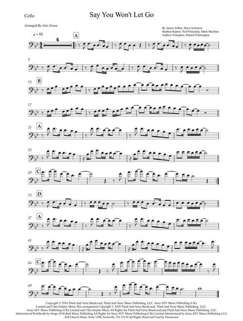 Say You Won't Let Go (Arr. Alex Souza) - James Arthur (Cello Solo)