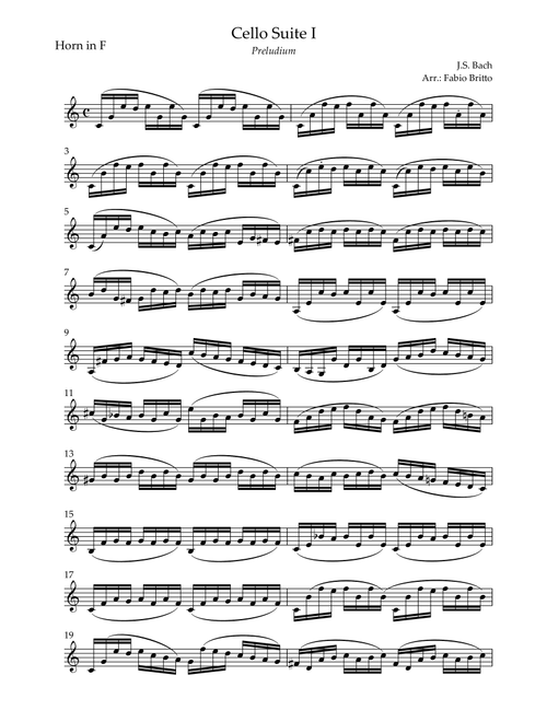Preludium (from Cello Suite no.1 - J. S. Bach) for Horn in F Solo (Arr. Fabio Britto) - Johann Sebastian Bach (French Horn Solo)