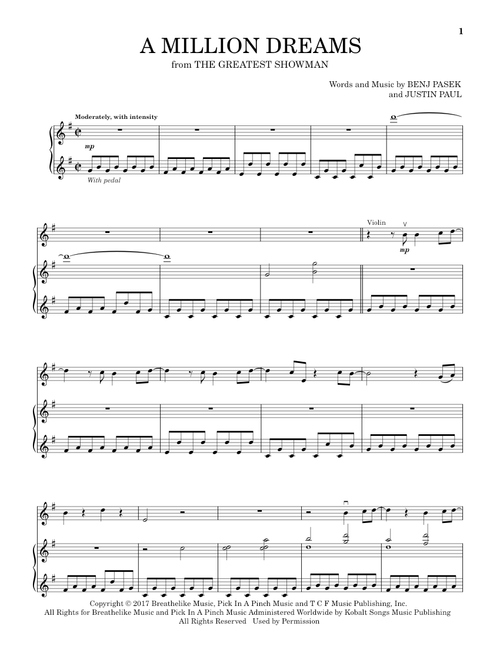 A Million Dreams (from The Greatest Showman) - Pasek & Paul, Benj Pasek, Justin Paul (Violin and Piano)
